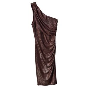 Le Chateau One Shoulder Bronze Cocktail Dress Sz S BNWT